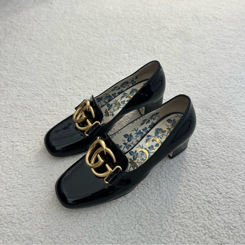 Gucci Black Patent Leather Block Heels